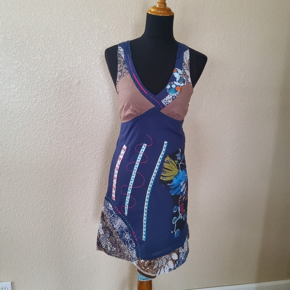 Toi Et Moi Floral Multicolor Print Crochet Embroidered Sleeveless Sheath Dress L - Picture 2 of 12